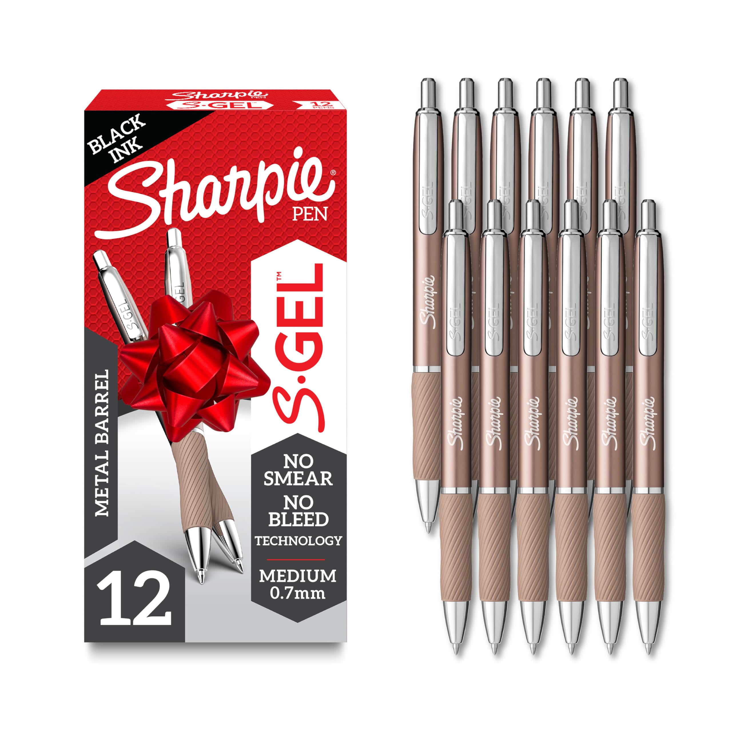 Sharpie S-Gel, Gel Ink Pens, Medium Point (0.7mm), Sleek Metal Barrel, Black Ink, 12 Count - Drawing, Journaling, Writing, School, Teacher Supplies