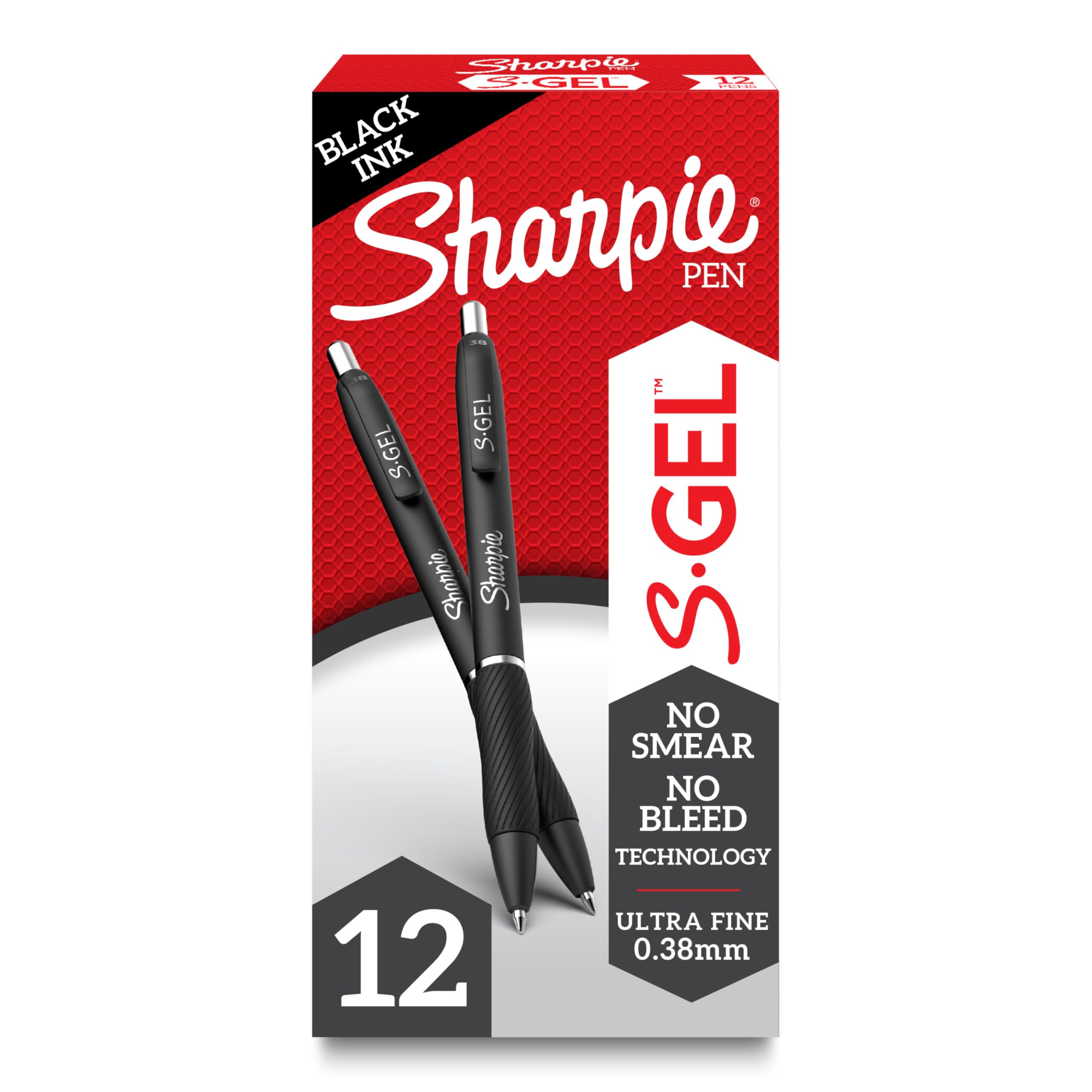Sharpie S-Gel Gel Pens Ultra Fine Point (0.38mm) Black 12 Count