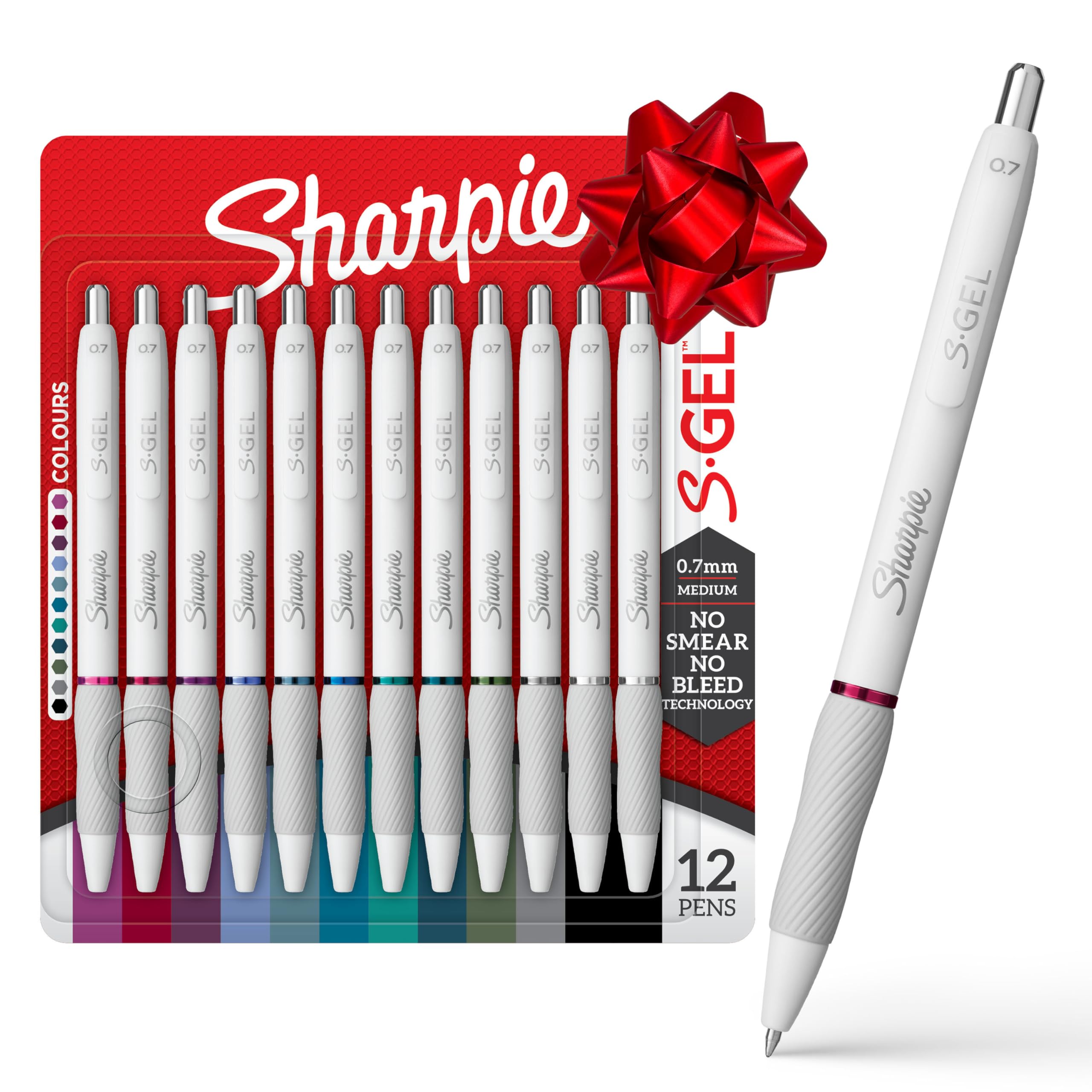 Sharpie S-Gel Pens, Fashion Barrel Gel Pens, Pearl White Body, Medium (0.7mm) Point, Bold Ink Colors, 12 Count