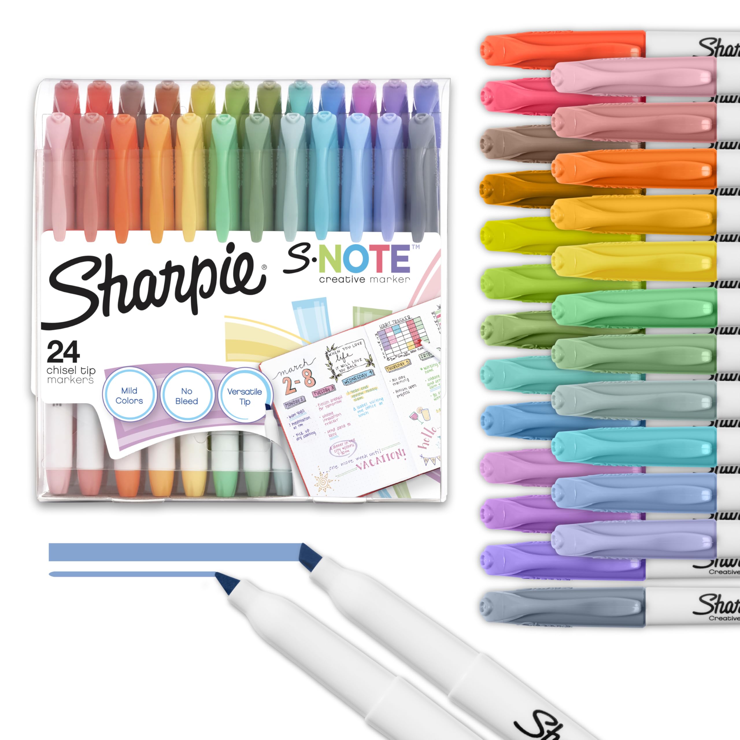 Sharpie S-Note Creative Markers, Pastel Highlighters, Art Marker Set, Assorted Colors, Chisel Tip, 24 Count - School, Home, and Office Use, Teacher Supplies
