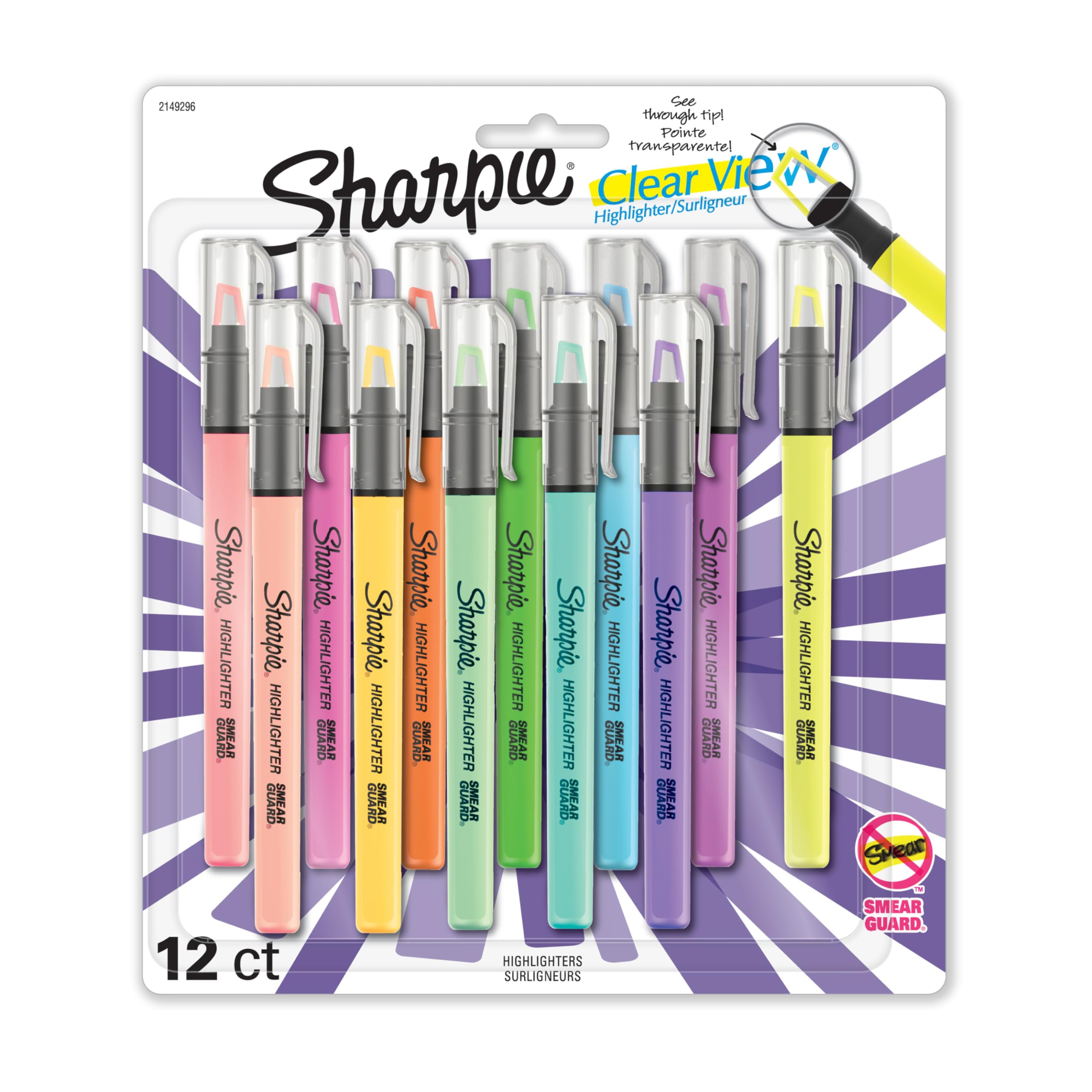 Sharpie Highlighter Clear View Highlighter with See-Through Chisel Tip Stick Assorted 12 Count