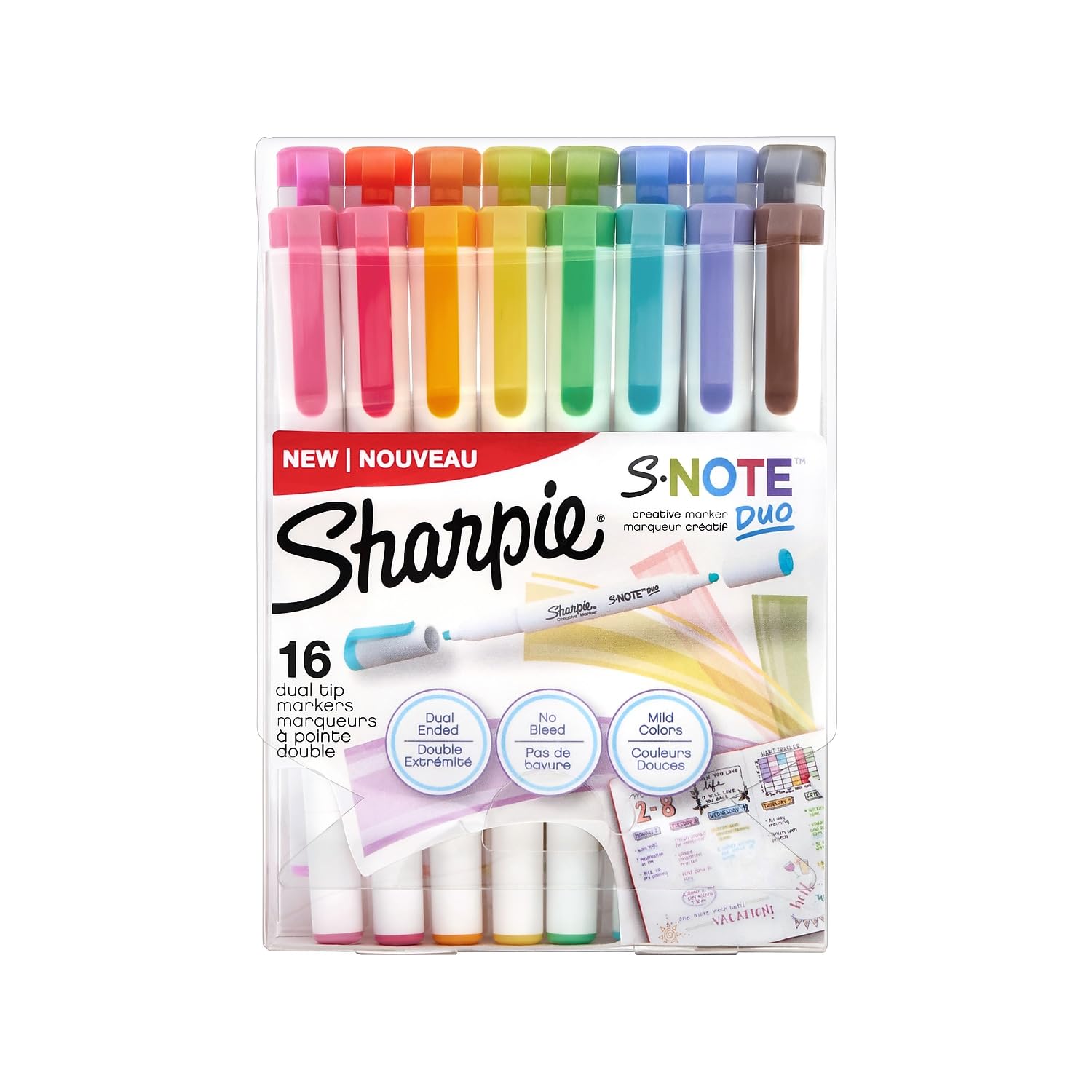 Sharpie S-Note Duo Dual-Ended Creative Marker Set Part Highlighter Marker Part Art Assorted Colors Fine and Chisel Tip Includes Stand-up Easel 16 Count