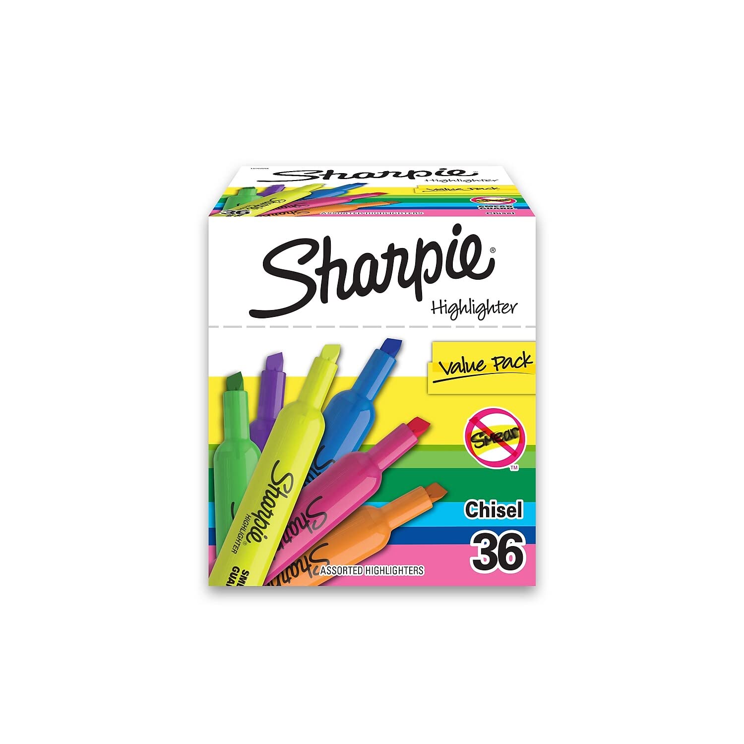 Sharpie Tank Highlighters, Fluorescent And Pastel Highlighters, Chisel Tip, Highlighter Markers Set, Assorted Colors, Value Pack, 36 Count - School, Office, Teacher Supplies