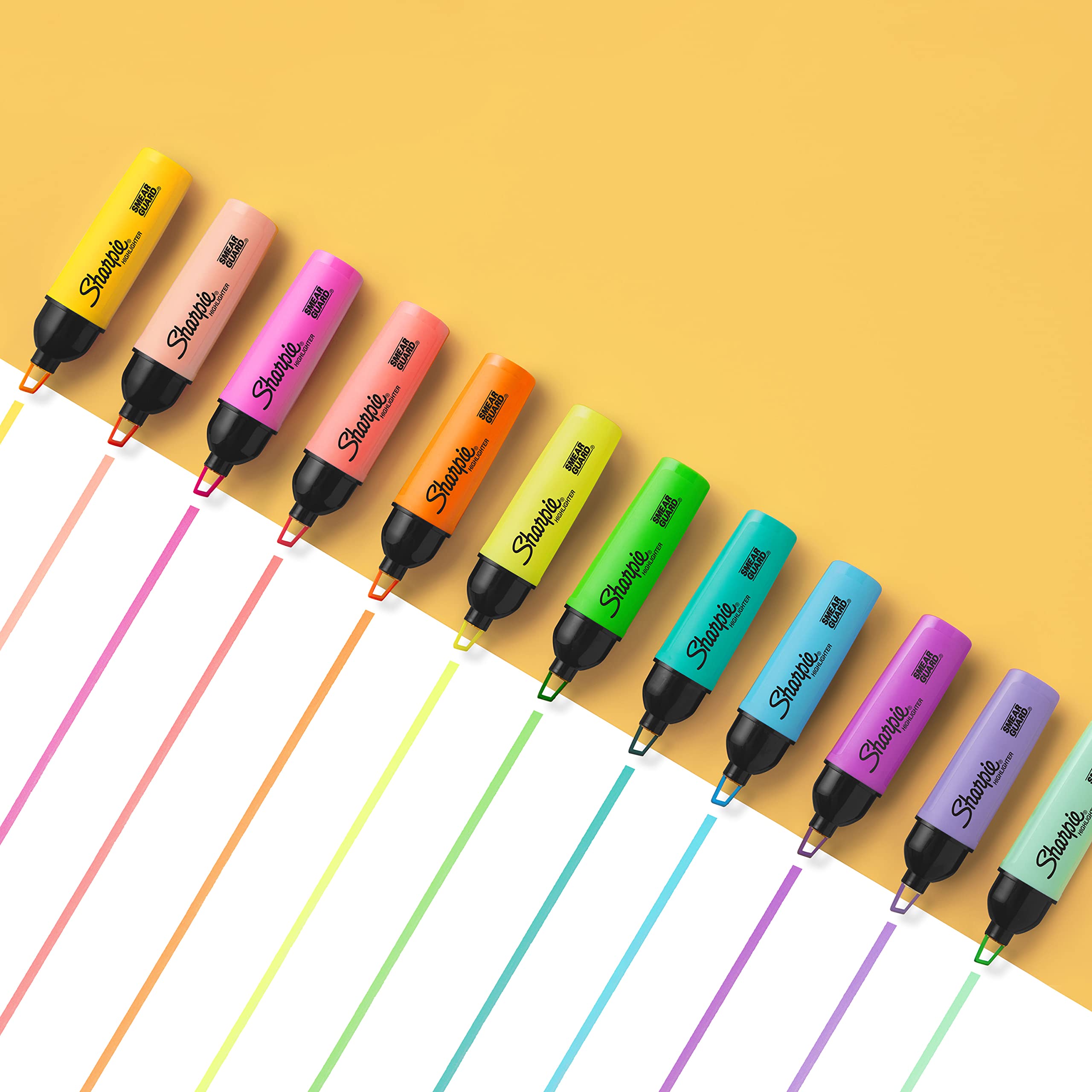 Sharpie Clearview Tank-Style Highlighter, Assorted Ink Colors, Chisel Tip, Assorted Barrel Colors, 12/Pack