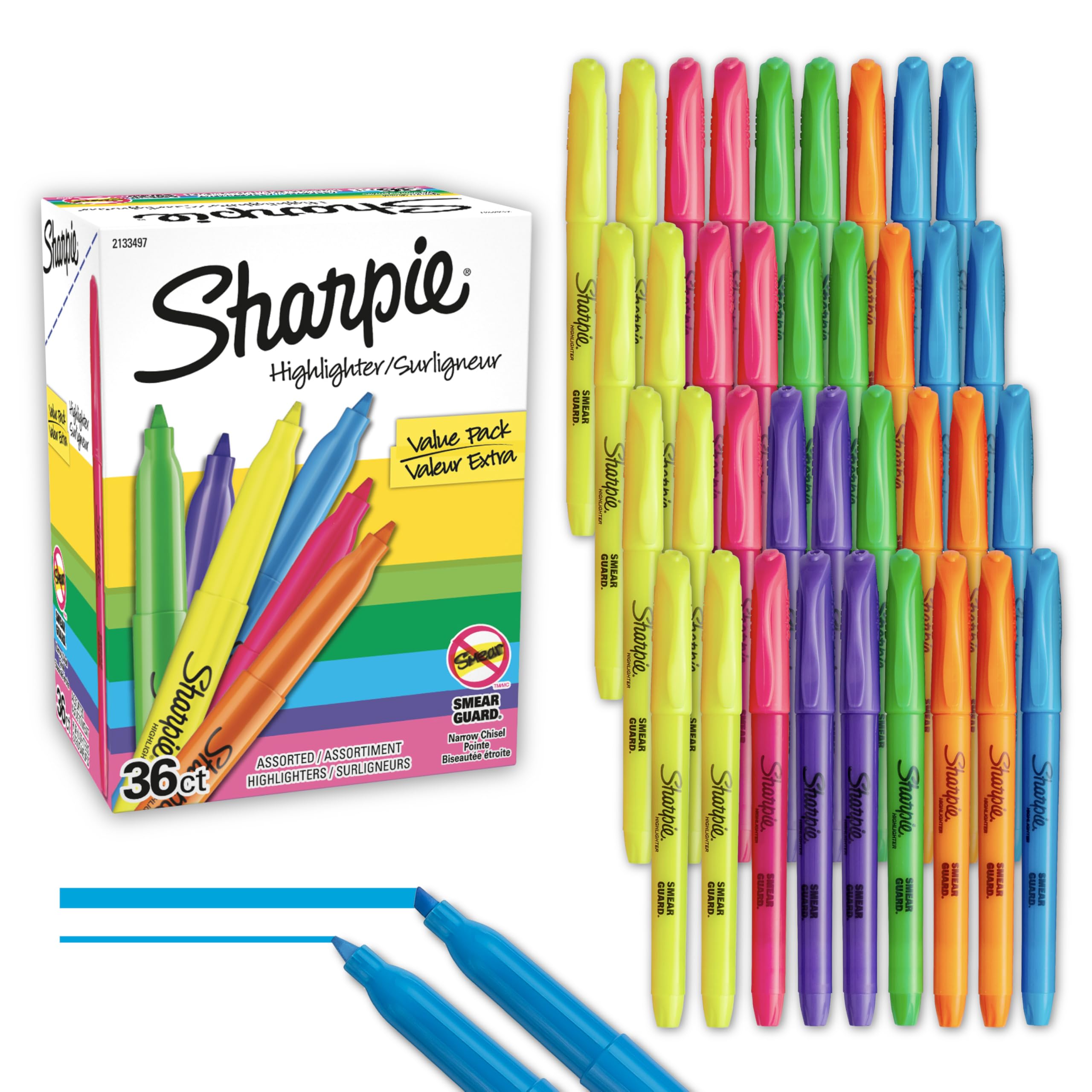 Sharpie Pocket Highlighters Narrow Chisel Tip Highlighter Marker Set Pack Of 36 In 6 Assorted Fluorescent And Pastel Highlighters Ideal For Office Teacher And School Supplies