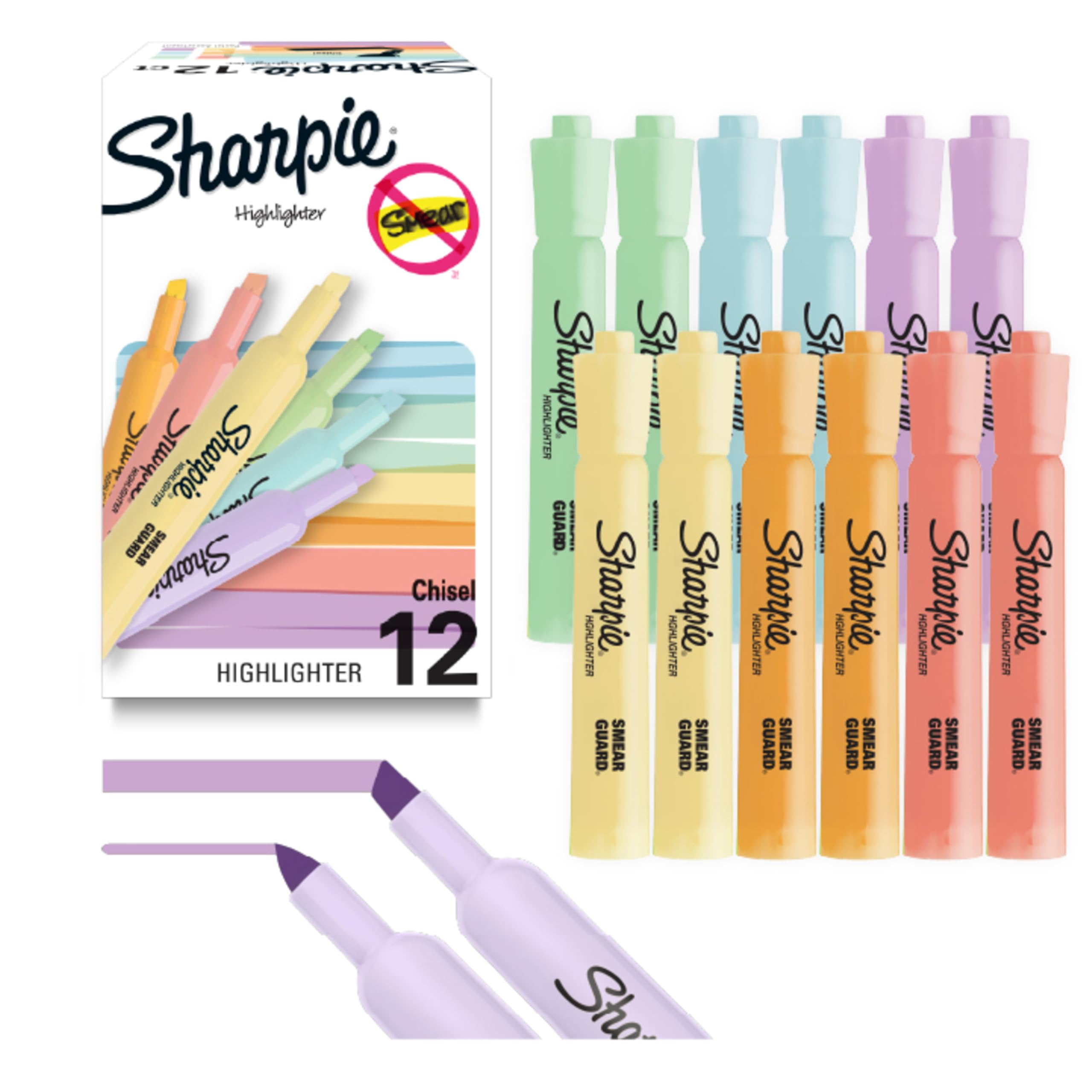 Sharpie Tank Highlighters Mild Pastel Colors Assorted Chisel Tip 12 Count