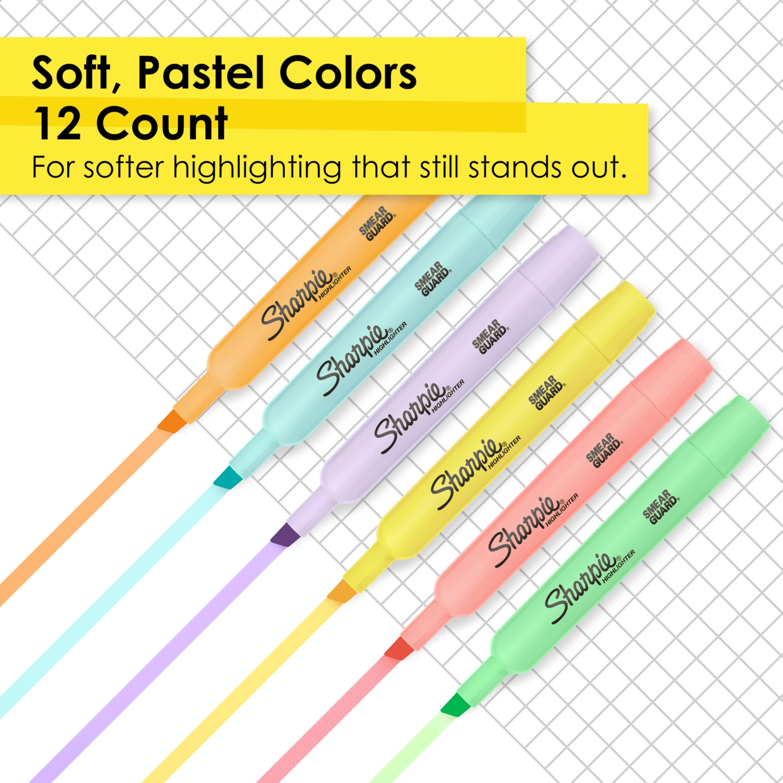 Sharpie Tank Highlighters Mild Pastel Colors Assorted Chisel Tip 12 Count