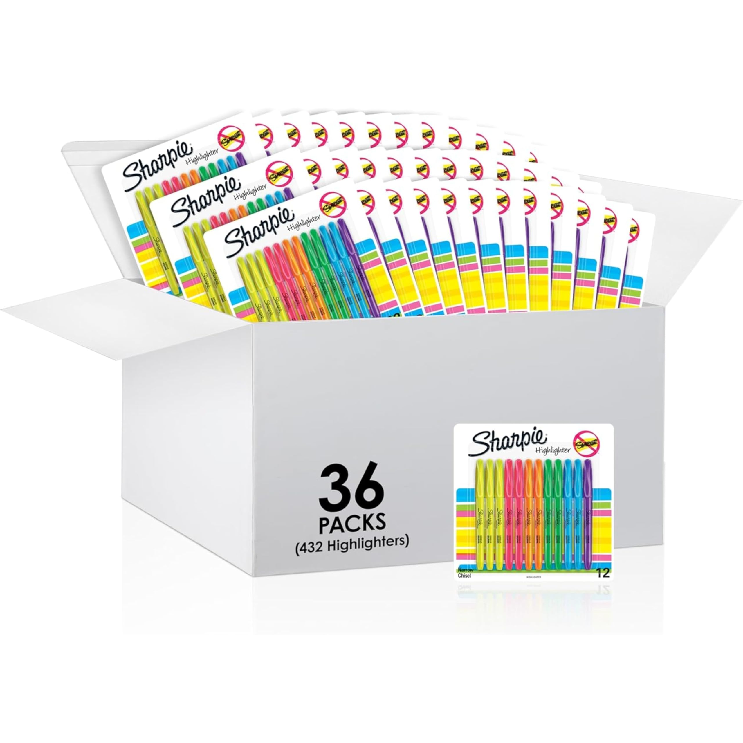 Sharpie Pocket Style Highlighters, Chisel Tip, Assorted Fluorescent, (Pack of 36, 432 Count Total)