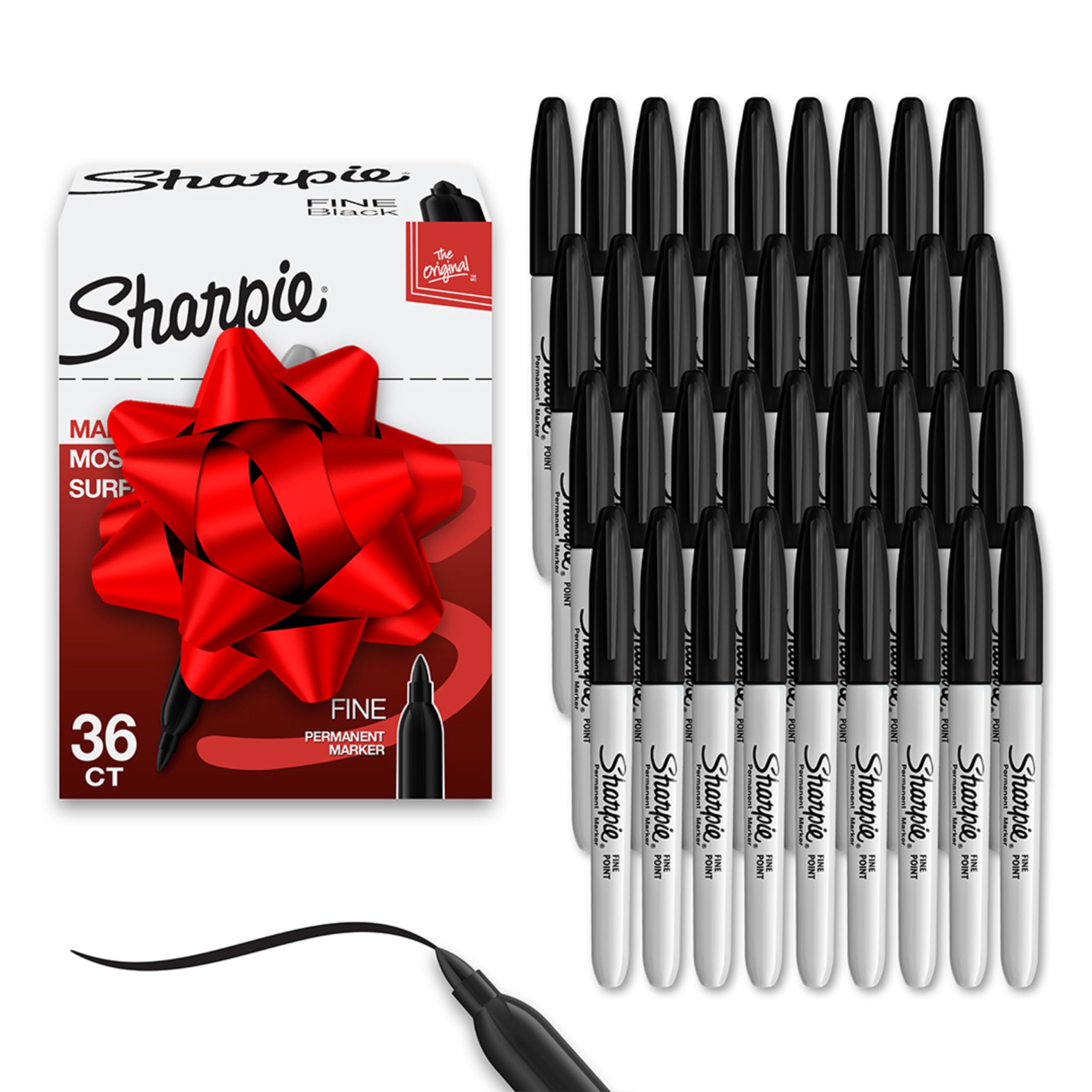Sharpie Permanent Markers, Bulk Set, Fine Tip Markers, For Plastic, Metal, Wood, And More, Black, 36 Count