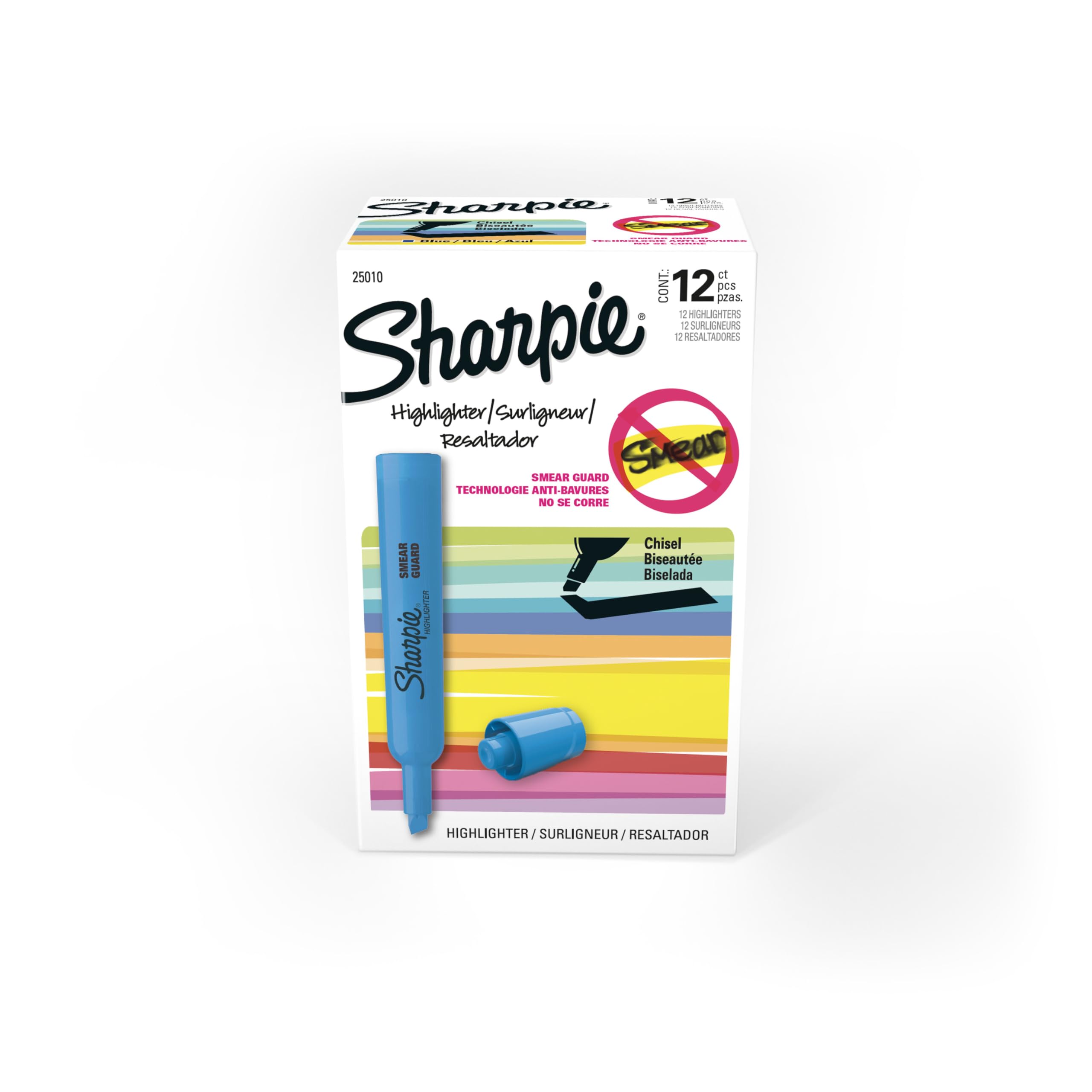 Sharpie Tank Style Highlighters, Chisel Tip, Fluorescent Blue, Box of 12