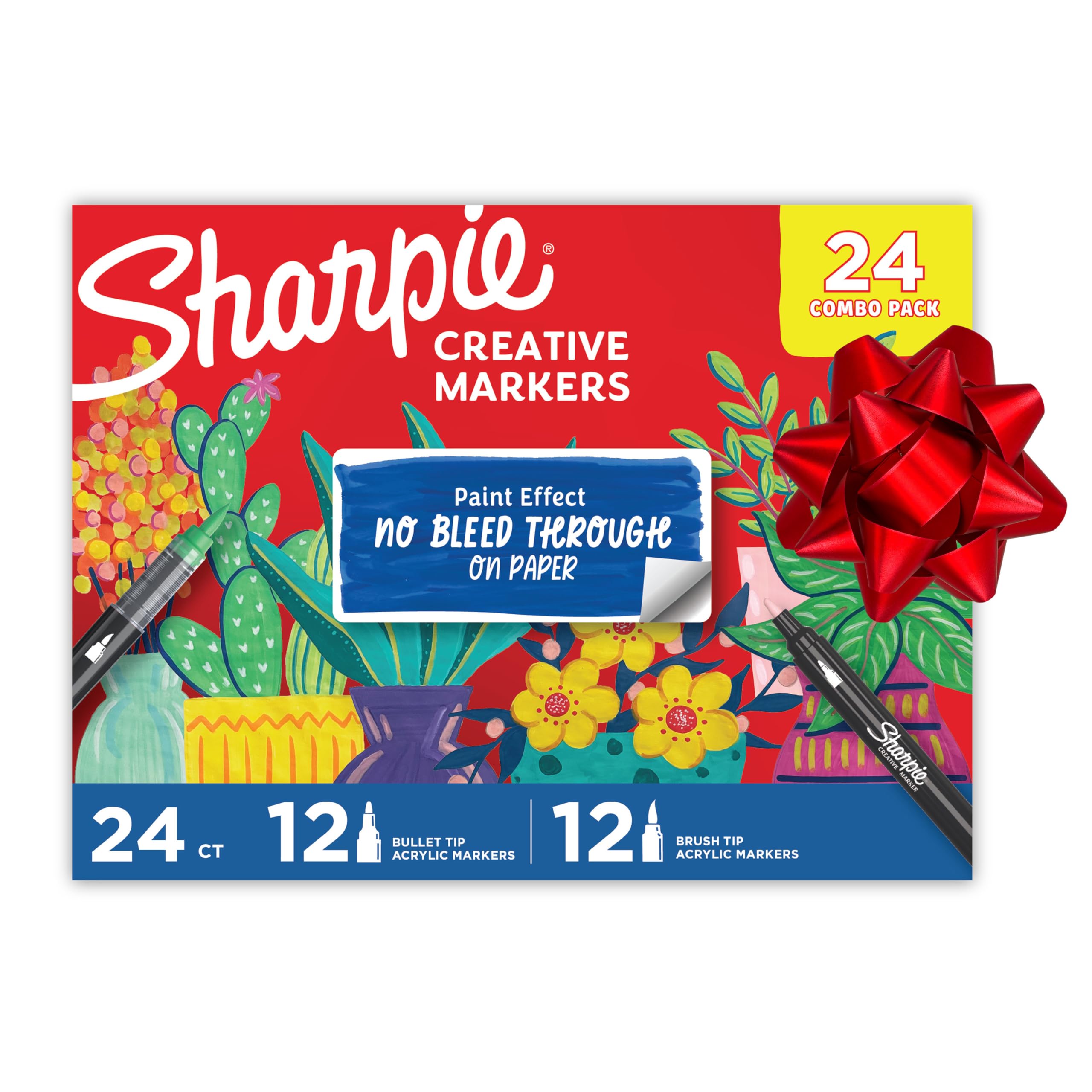 Sharpie Creative Markers, Combo Pack, Water-Based Acrylic, Bullet & Brush Tips, Assorted Colors Including Earth Tones, 24 Count - Works on Paper, Metal, Wood, Ceramic, Glass, Rock, Canvas