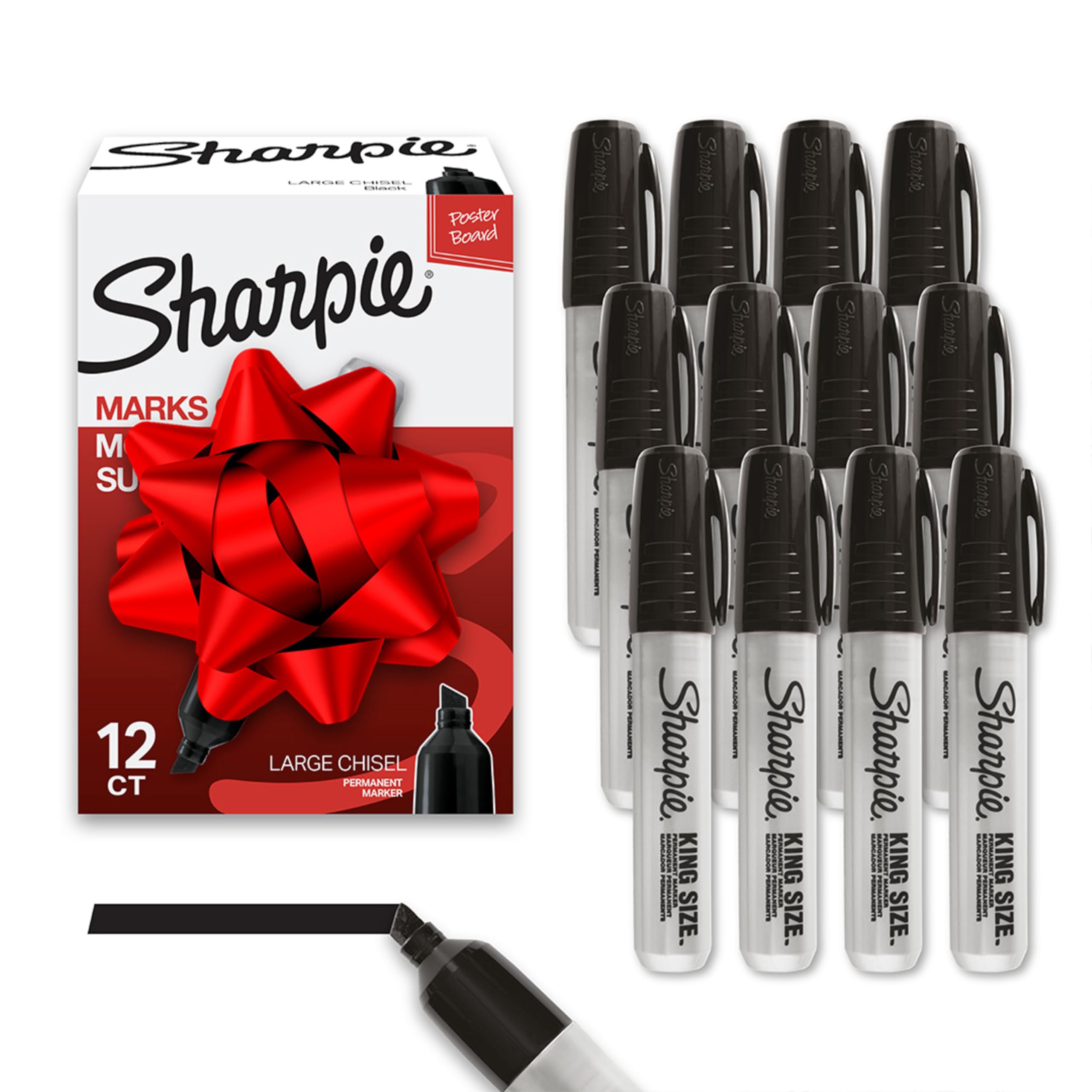 Sharpie King Size Permanent Markers Chisel Tip Markers for Work & Industrial Use 12 Count