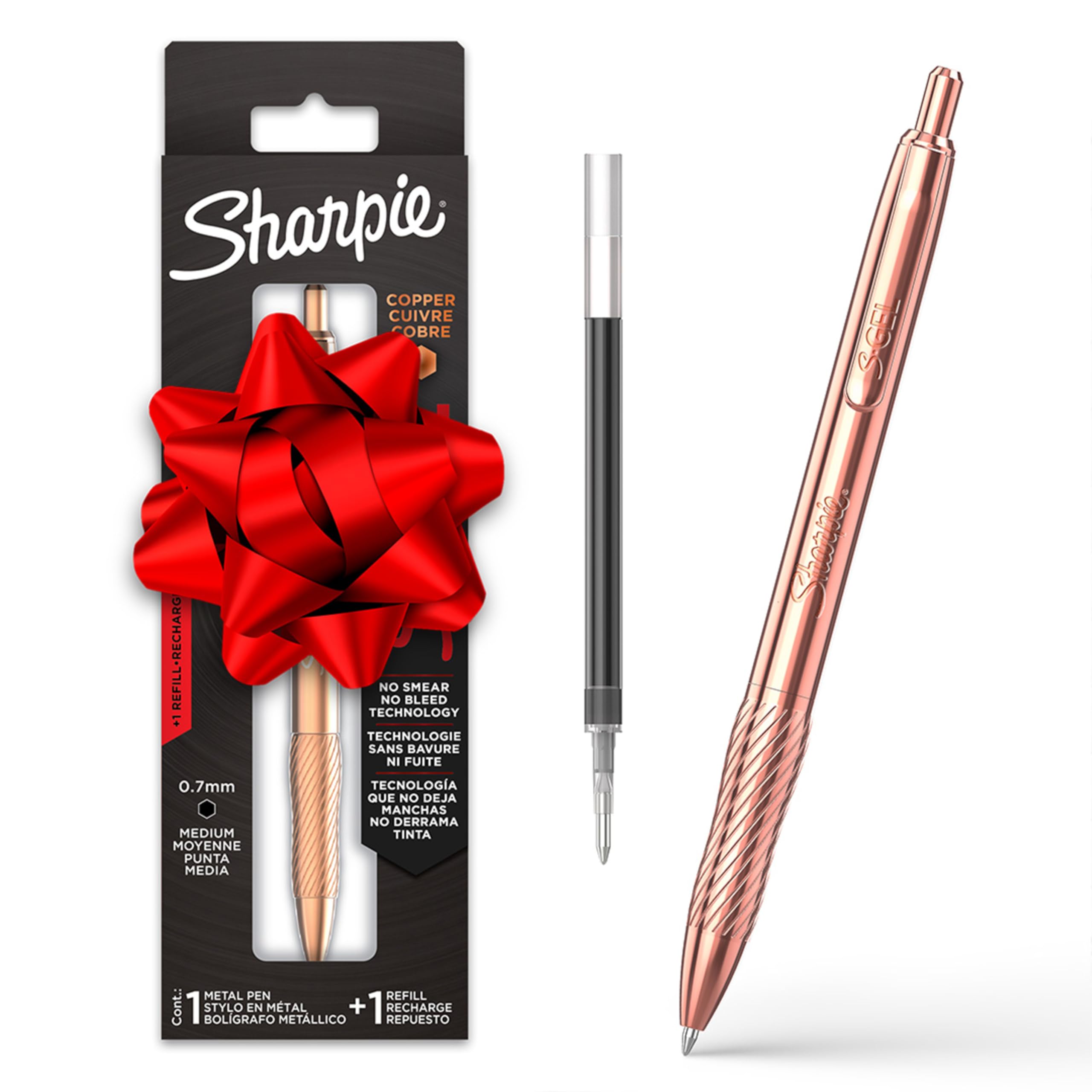 Sharpie S-Gel Gel Pen, Copper Metal Body, Medium Point (0.7mm), Black Ink, Includes 1 Pen and 1 Additional Ink Refill