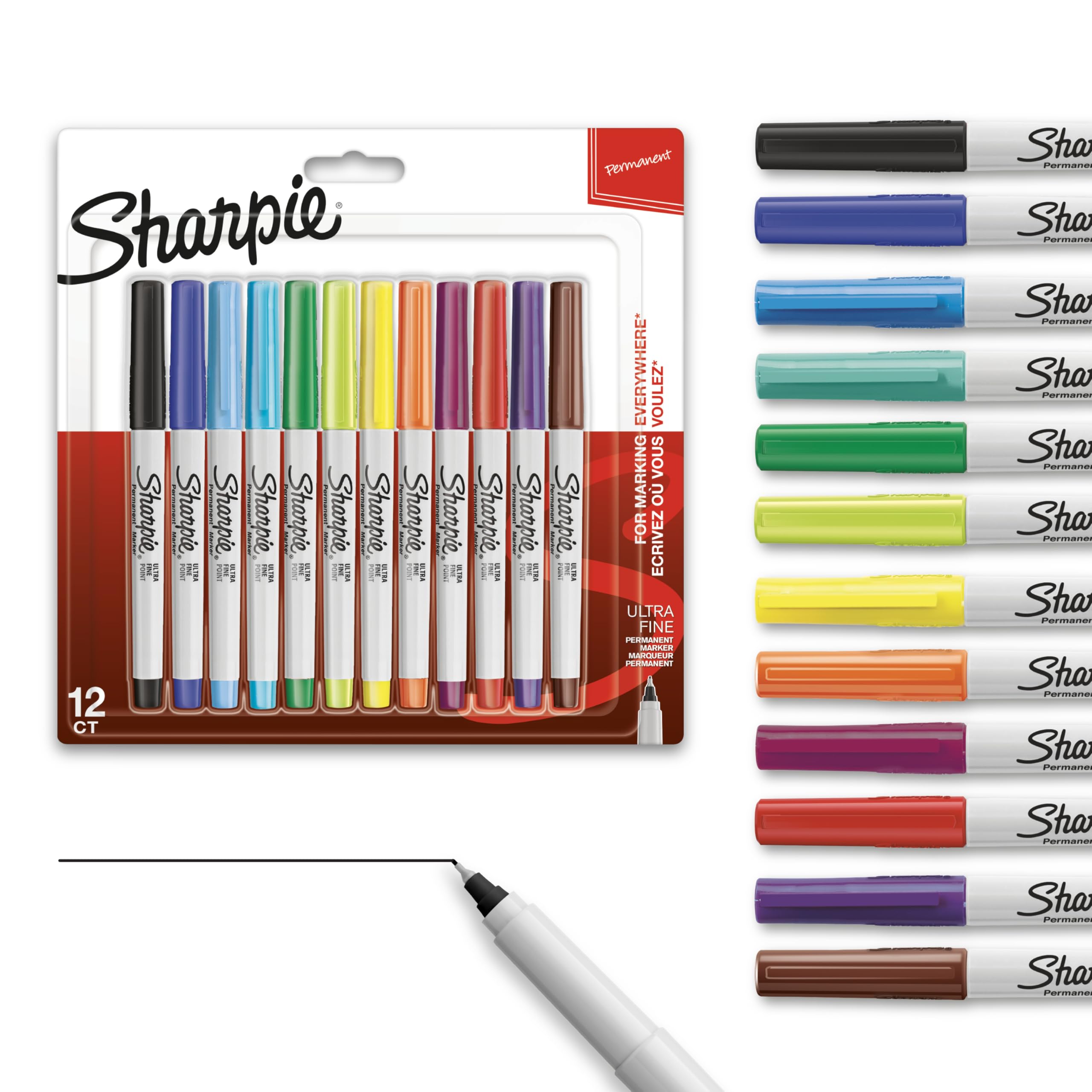 Sharpie Permanent Markers Ultra Fine Point Assorted Colors 12 Count