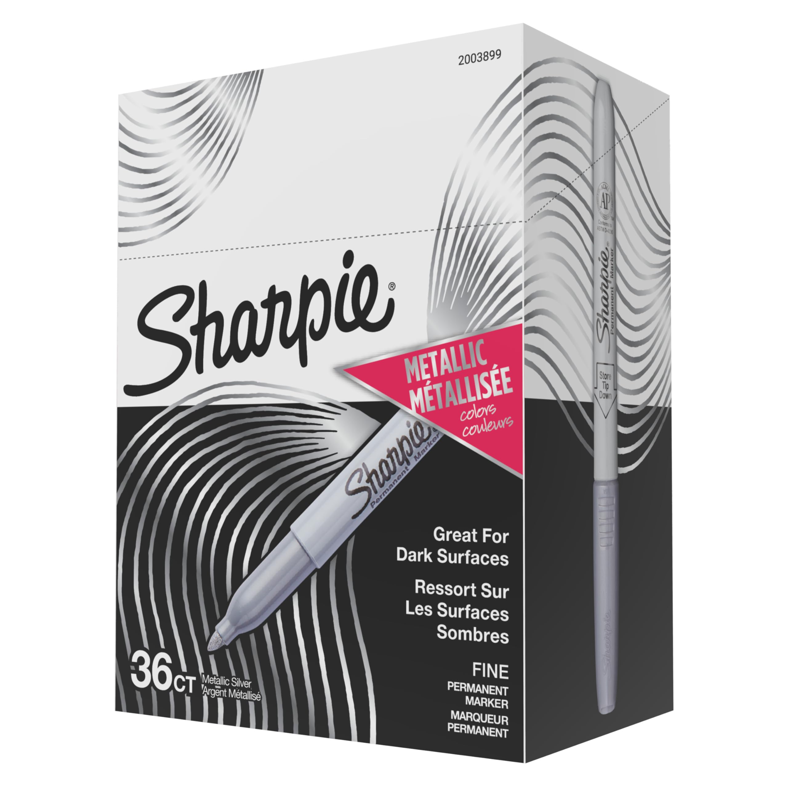Sharpie Metallic Permanent Markers, Fine Point, Metallic Silver, 36 Count