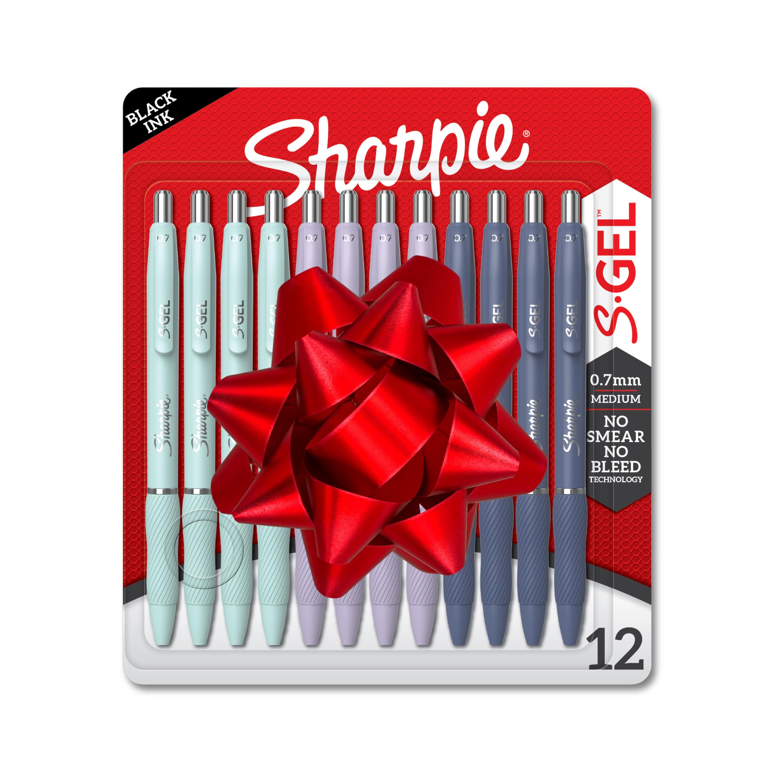 Sharpie S-Gel, Gel Pens, Medium Point (0.7mm), Assorted Fashion Barrels, Black Ink, 12 Count - Office, Teacher, School Supplies