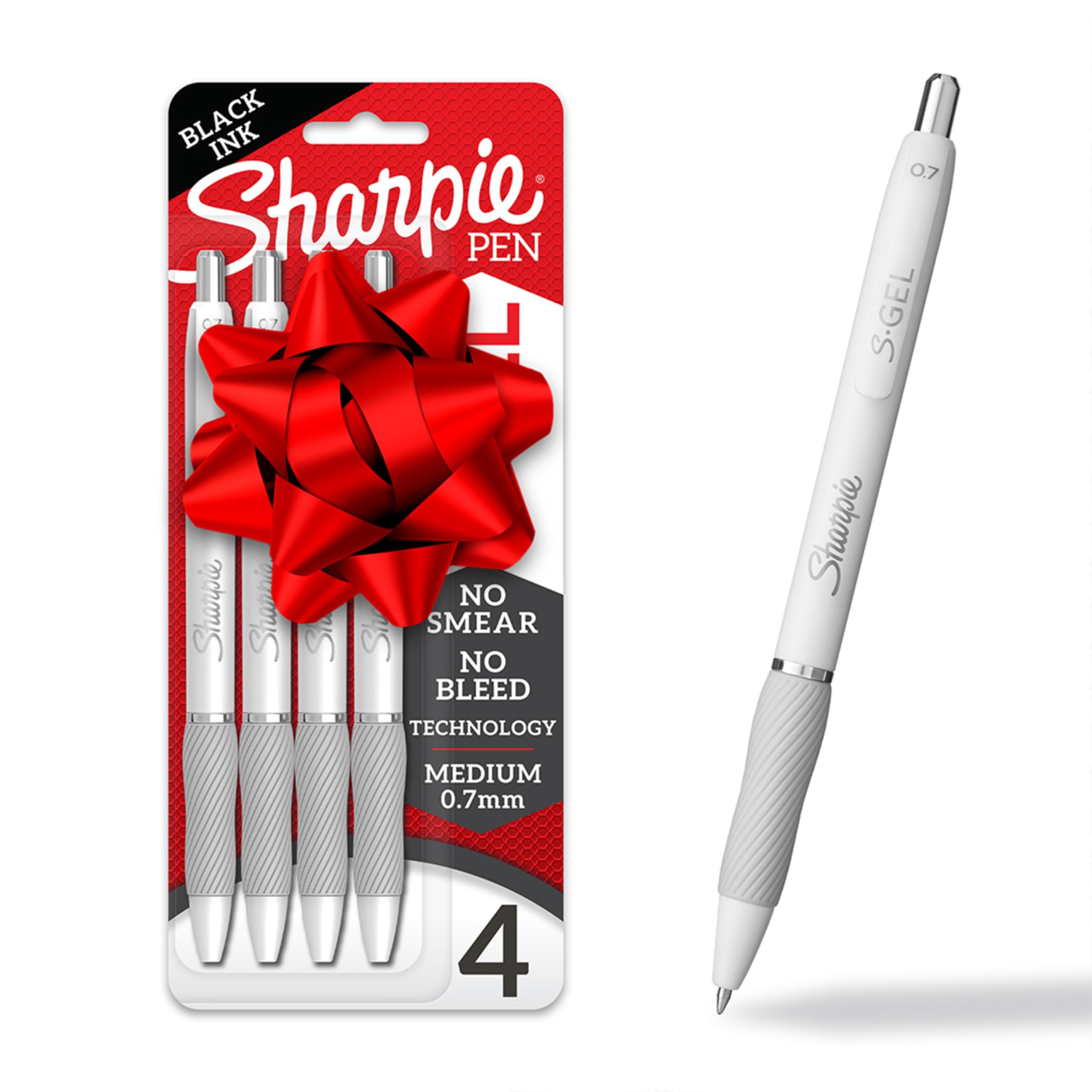 Sharpie S-Gel Pens, Medium Point (0.7mm), Pearl White Body, Black Ink, 4 Count - Ideal for Writing, Journaling, Drawing, Coloring, Note-Taking, College Supplies