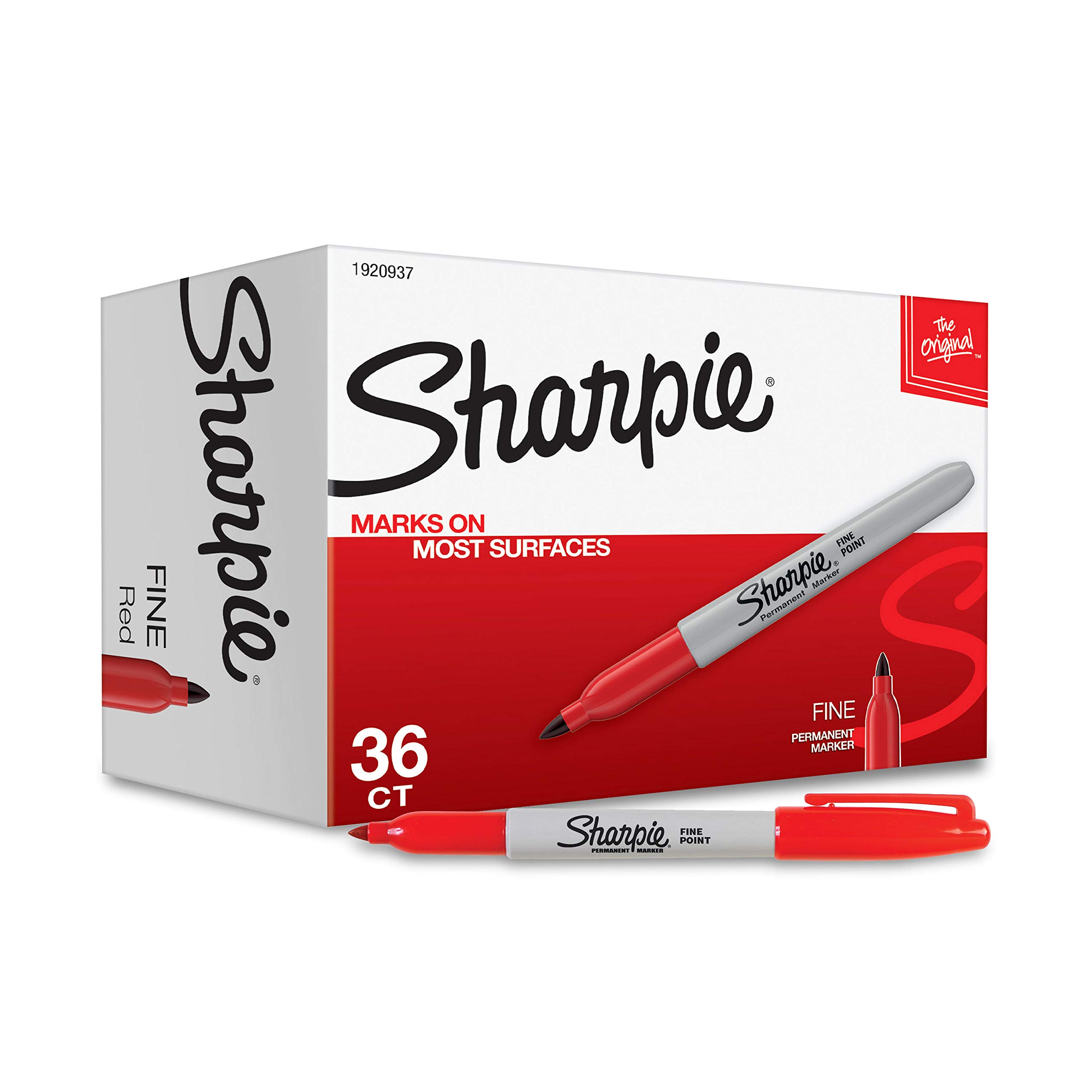 Sharpie Permanent Markers, Fine Tip, Red, 36 Count - Marks on Paper, Plastic, Metal, Wood, Perfect for Drawing, Coloring, Posters, Home, Office Supplies