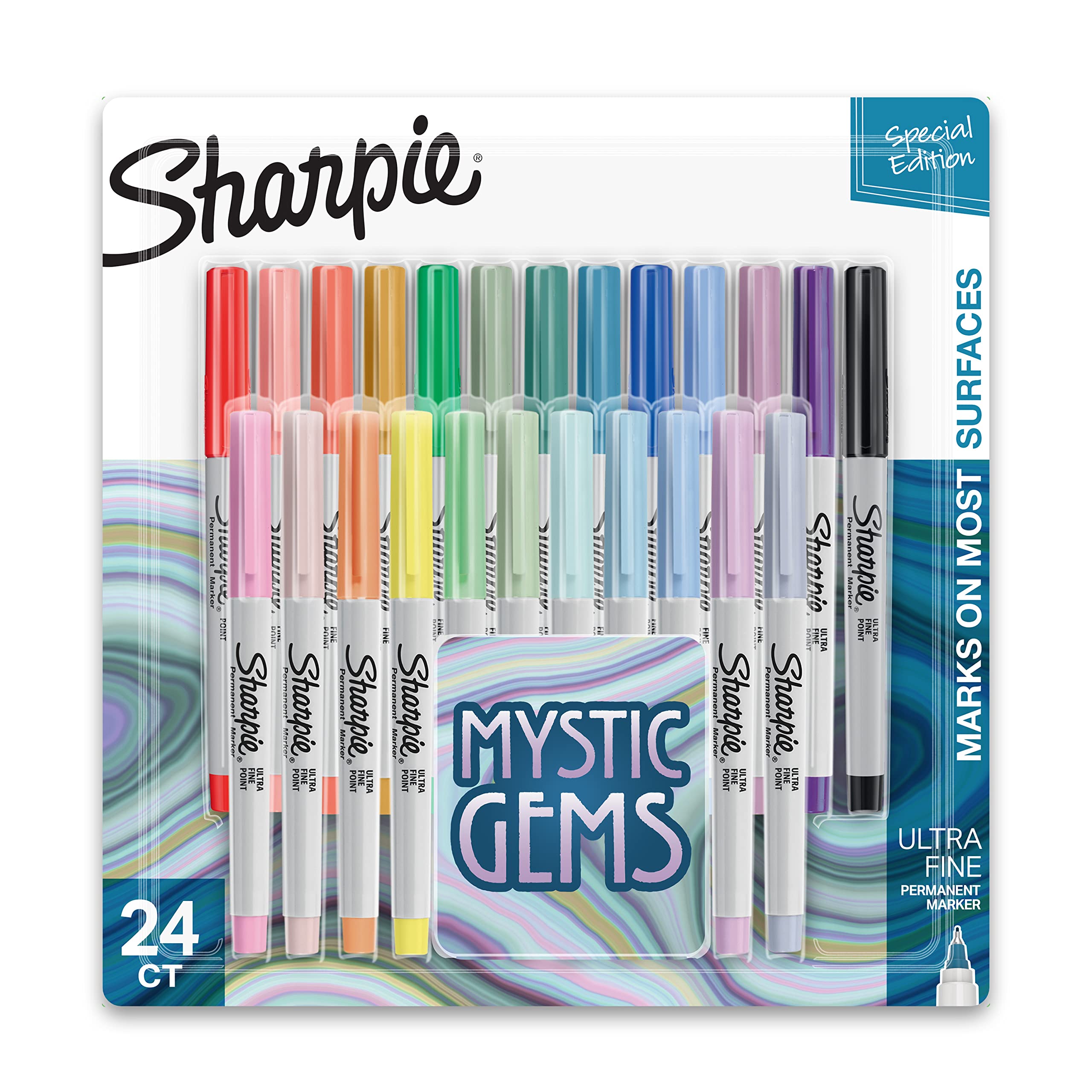 Sharpie Permanent Markers Ultra-Fine Point Featuring Mystic Gem Color Markers Assorted 24 Count