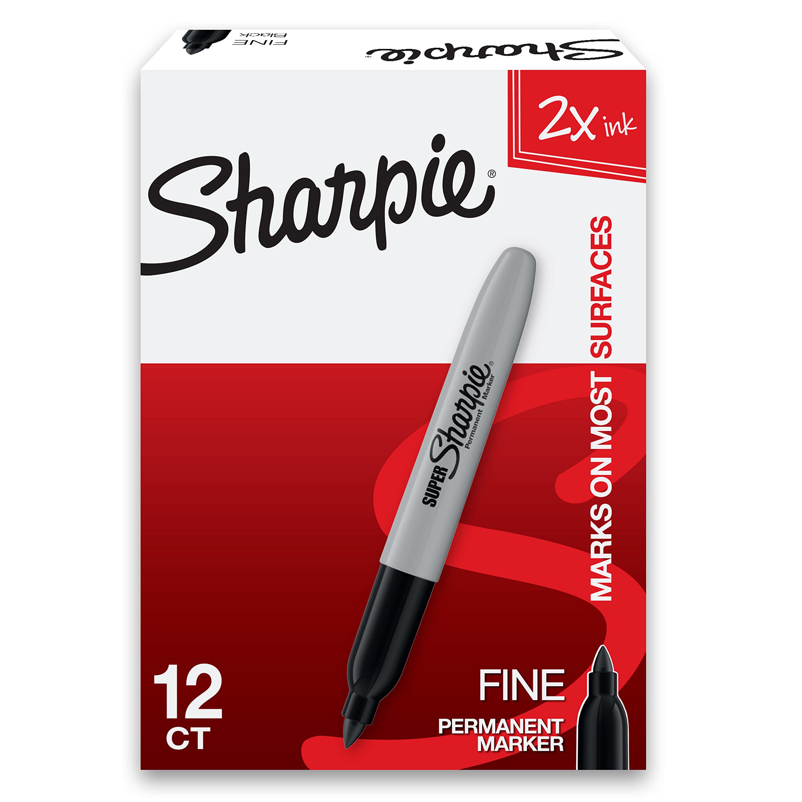 Sharpie Super Permanent Markers, Fine Point, Black, 12 Count