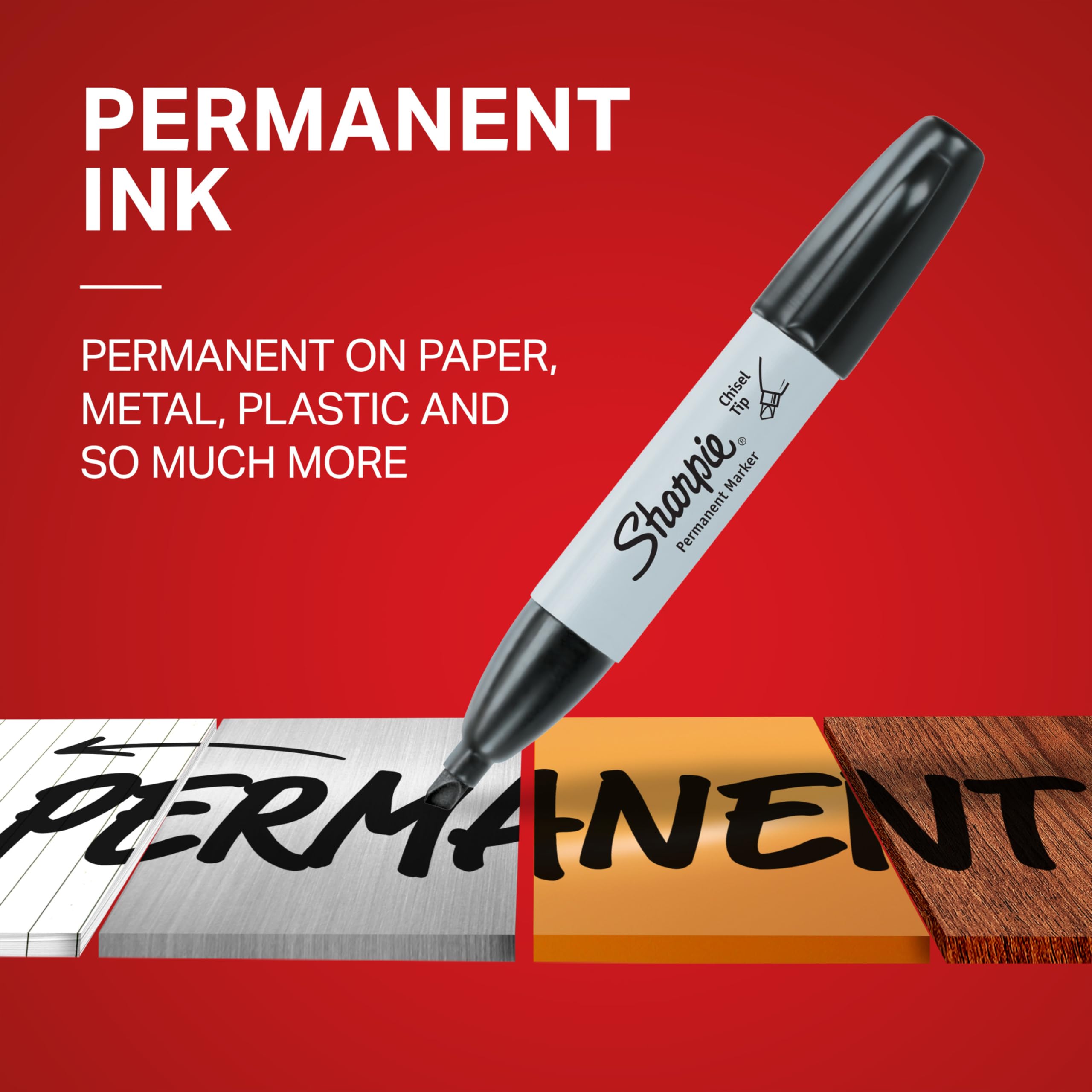 Sharpie Permanent Markers, Chisel Tip, Red, 12 Count