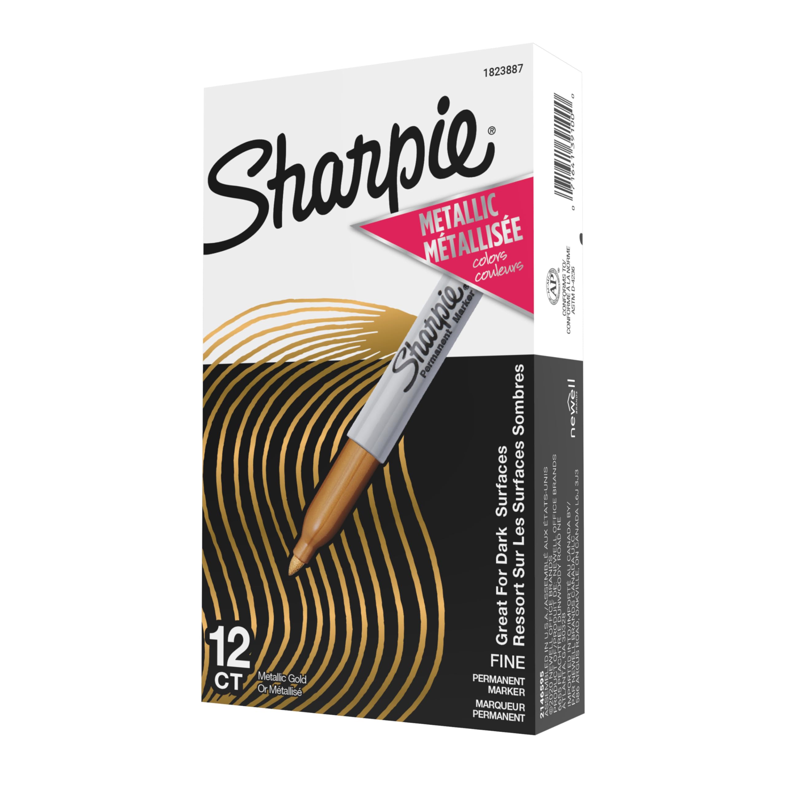 Sharpie Metallic Permanent Markers, Fine Point, Gold, 12 Count