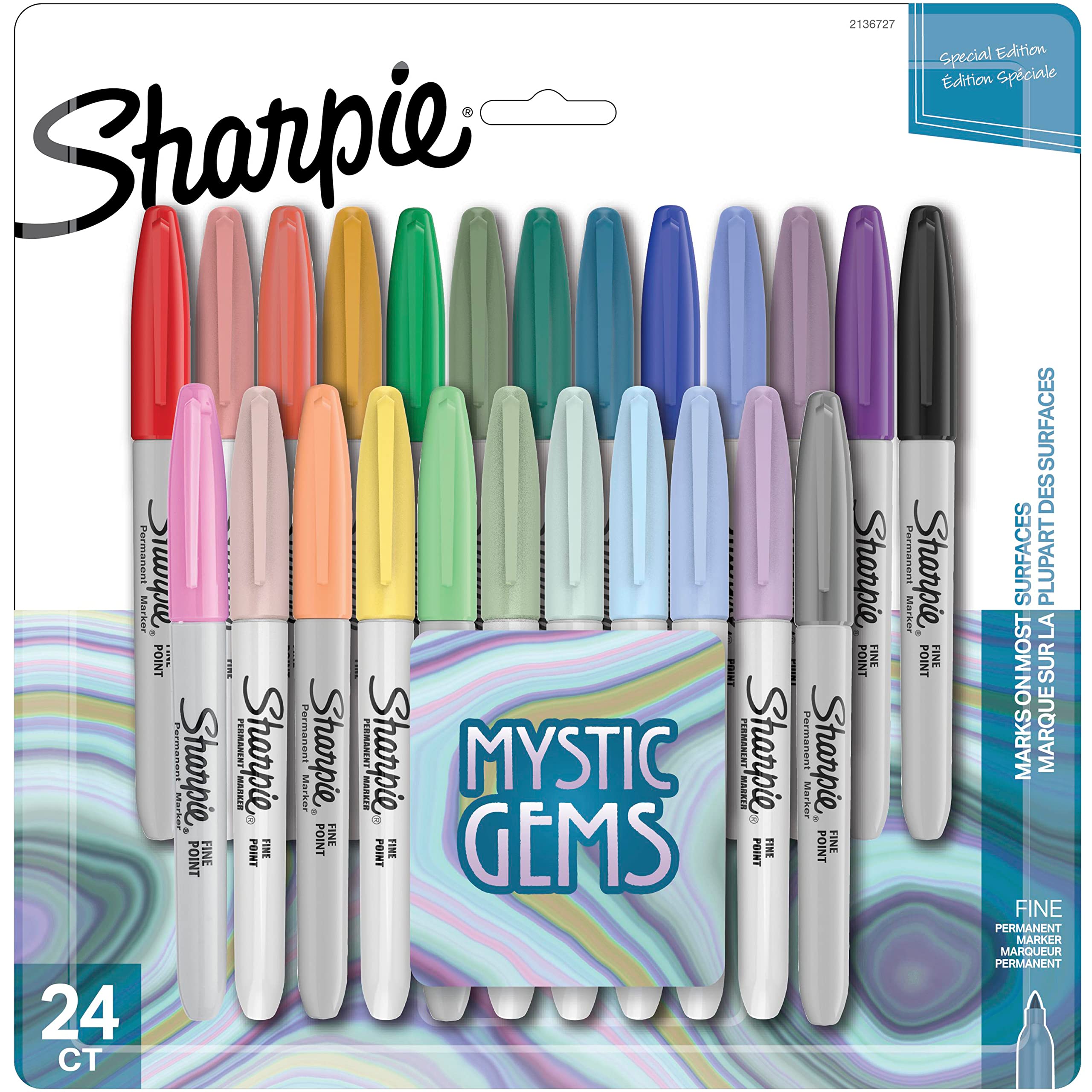 Sharpie Permanent Markers Fine Point Featuring Mystic Gem Color Markers Assorted 24 Count