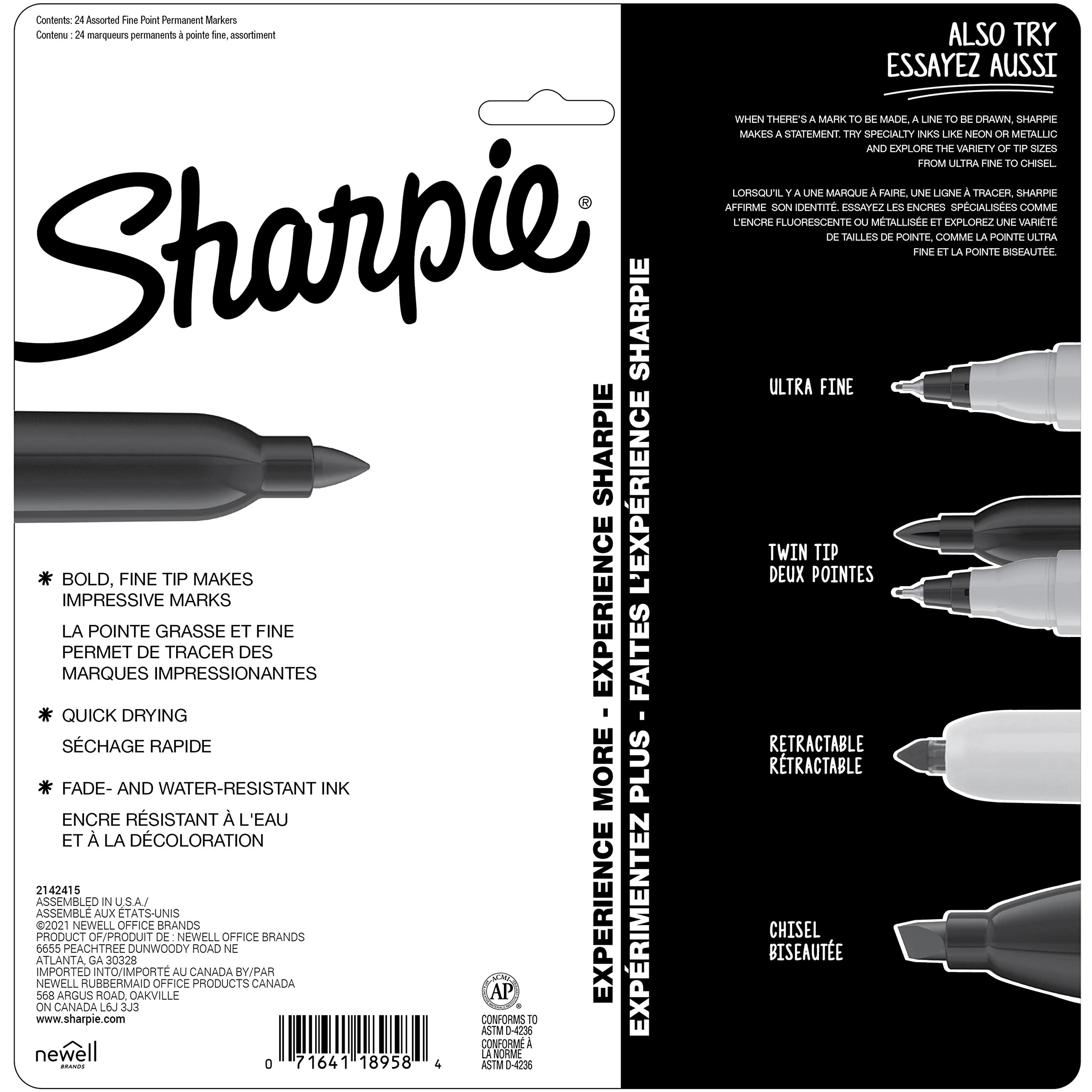Sharpie Permanent Markers Fine Point Featuring Mystic Gem Color Markers Assorted 24 Count