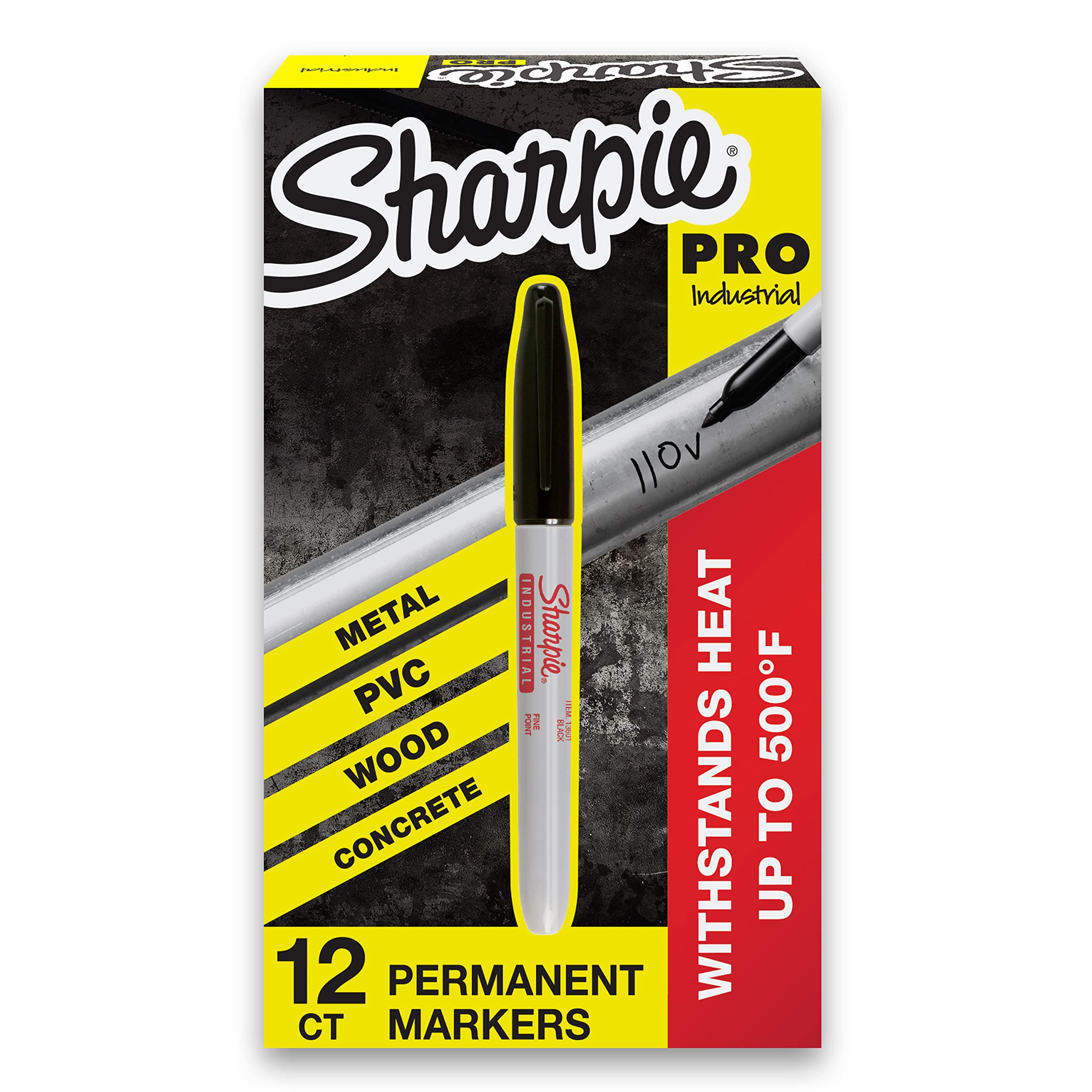 Sharpie Industrial Permanent Markers, Fine Point, Black, Box of 12