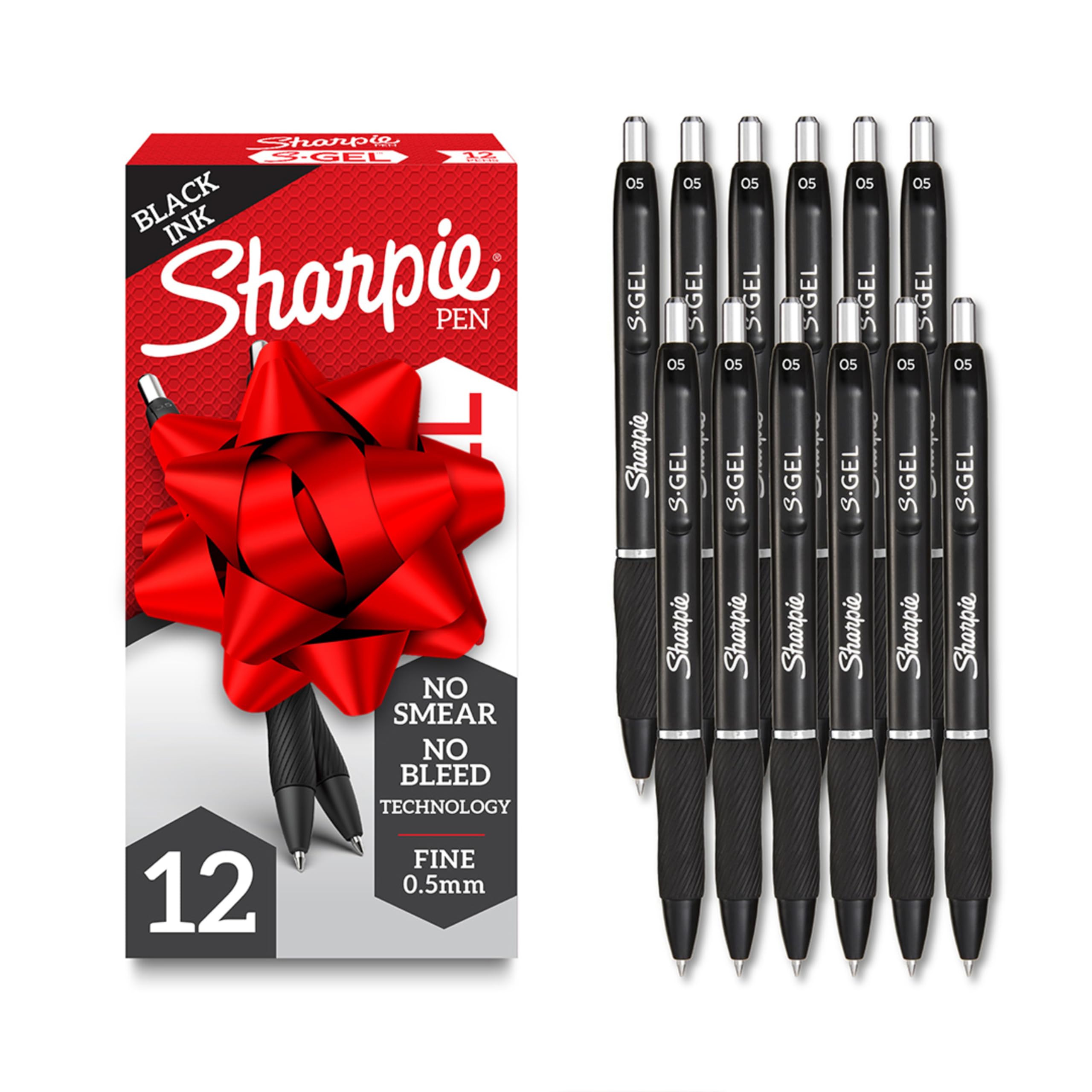 Sharpie S-Gel Pens, Fine Point (0.5mm), Black Ink, 12 count - Ideal for Writing, Journaling, Drawing, Coloring, Note-Taking, College Supplies